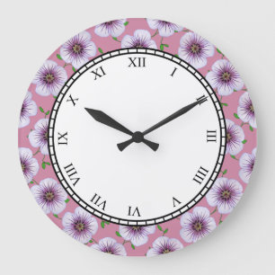 Floral Purple Garden Flowers Roman Digits Large Clock