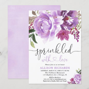 Floral purple girl baby shower sprinkle invitation