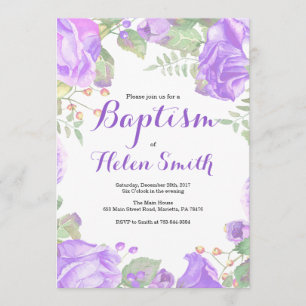 Floral Purple Girl Baptism Invitation