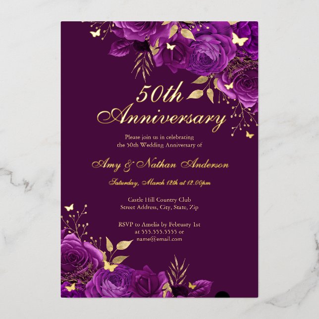 Floral Purple Gold 50th Wedding Anniversary (Front)