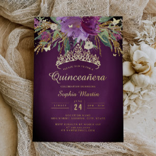 Floral Purple Gold Amethyst Quinceanera 