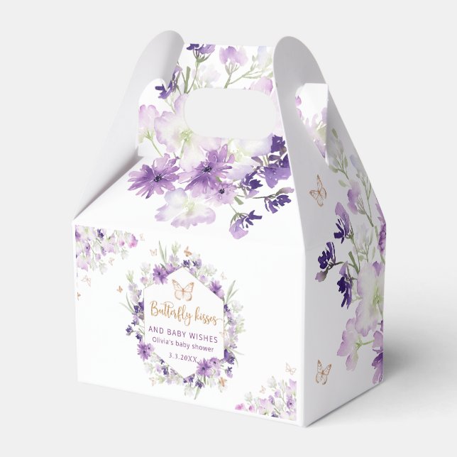 Floral purple gold butterfly baby shower Favour Bo Box (Front Side)