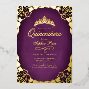 Floral Purple Gold Crown Quinceanera