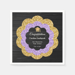 Floral Purple & Gold Glitter Graduation Party Napkin