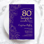 Floral Purple Gold Surprise 80th Birthday Party Invitation<br><div class="desc">Floral Purple Gold Surprise 80th Birthday Party Invitation. Minimalist modern design featuring botanical accents and typography script font. Simple floral invite card perfect for a stylish female surprise bday celebration. Can be customised to any age.</div>