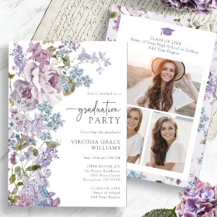 Floral Purple Graduation Invitation
