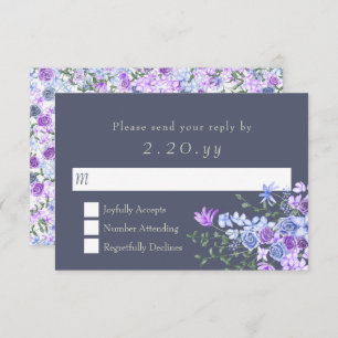 Floral Purple & Grey Calligraphy Wedding RSVP Card