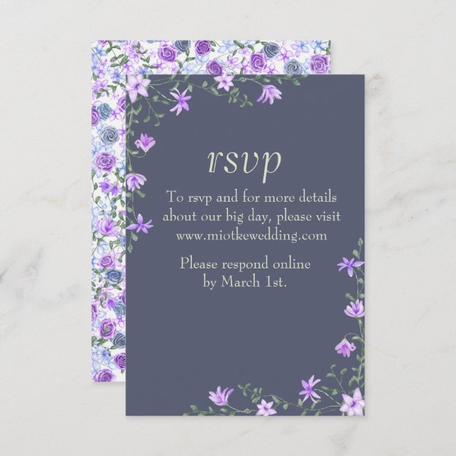 Floral Purple & Grey Wedding RSVP Card (Front/Back)
