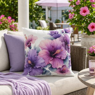Floral Purple Hibiscus Flower Cushion