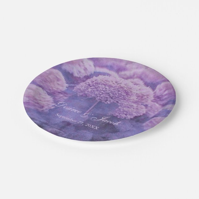 Floral Purple Hydrangea Country Rustic Wedding Paper Plate (Angled)