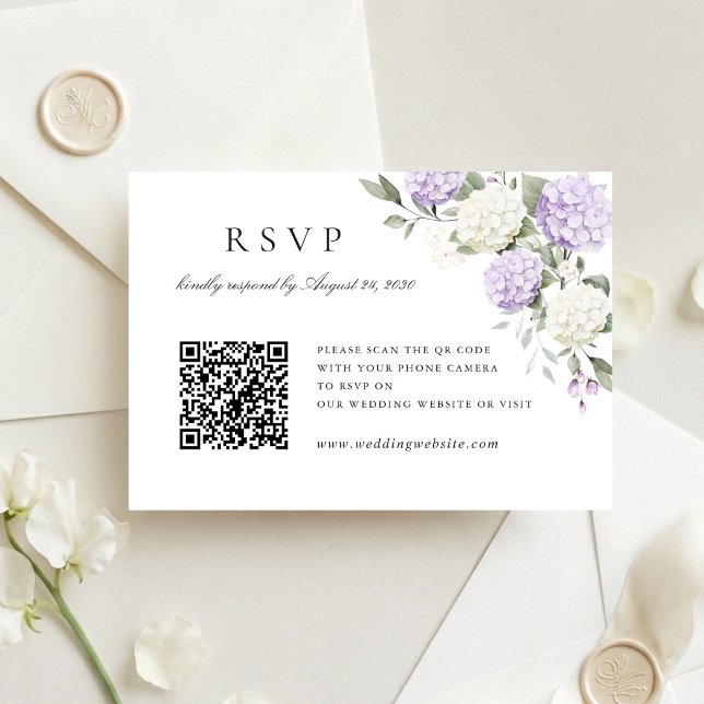 Floral Purple Hydrangea Wedding QR Code RSVP Card (Creator Uploaded)