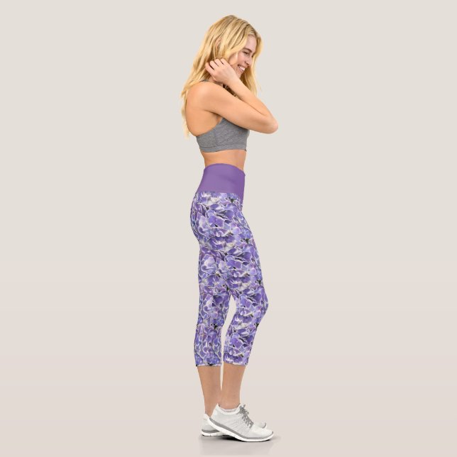Floral/ Purple Hydrangeas High Waisted Capris (Right)