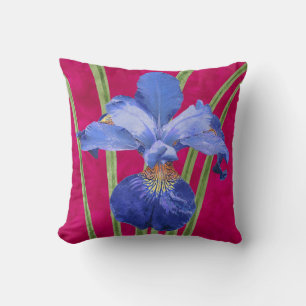 Floral Purple Iris on Magenta Pink Cushion