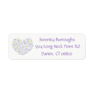 Floral Purple Lavender Heart Love Flowers Return Address Label
