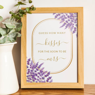 Floral Purple Lavender How Many Kisses Bridal Game Poster