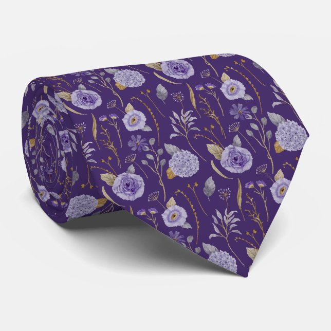 Floral Purple Lavender Neck Tie (Rolled)