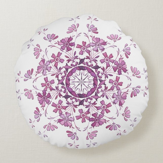 floral purple mandala. round cushion (Back)