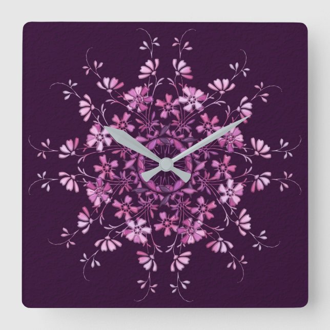 Floral purple mandala. square wall clock (Front)