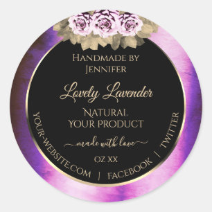 Floral Purple Marble Frame Black Product Labels