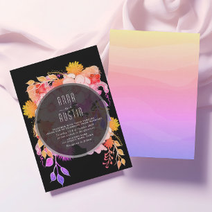Floral Purple Orange and Black Wedding  Invitation