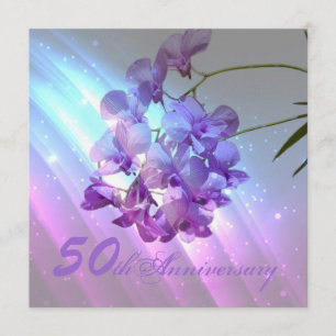 floral purple orchid 50th wedding anniversary invitation