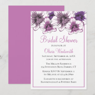 Floral Purple Orchid Bridal Shower Wedding Flowers Invitation