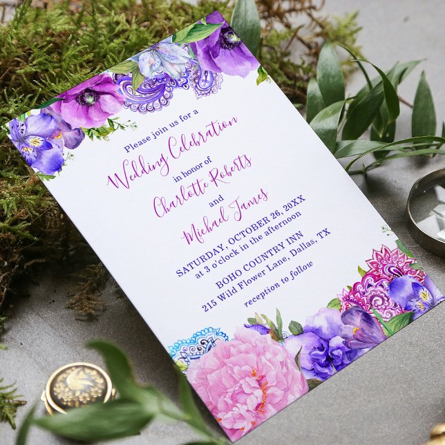 Floral Purple Paisley Wedding Celebration Invitation (Creator Uploaded)