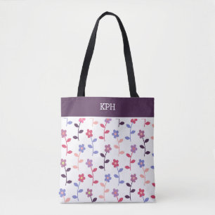 Floral Purple Pattern with Monogram Tote Bag
