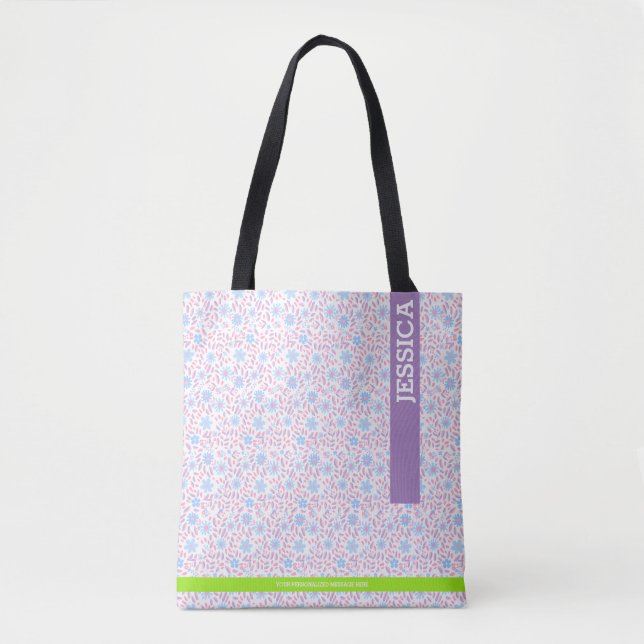 Floral Purple Personalised Name & Monogram Tote Bag (Front)