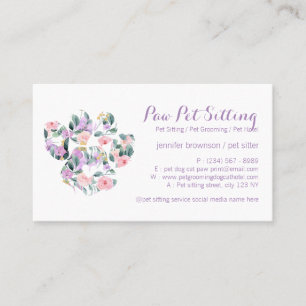 Floral Purple Pet Sitter Grooming Paw Business Card