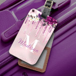 Floral Purple pink dripping glitter monogram Luggage Tag<br><div class="desc">Add a touch of glitter and glam to your home office or dorm with this elegant personalised Luggage Tag. This chic design template features elegant girly floral design in purple, pink, burgundy and dripping faux pink glitter. To make it extra special, it is also monogrammed and personalised. click the "customise...</div>