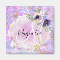 Floral Purple, Pink & Gold Rainbow Marble Monogram