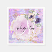 Floral Purple, Pink & Gold Rainbow Marble Monogram