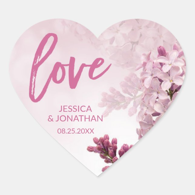 Floral Purple Pink Lilac Theme LOVE Wedding HEART Sticker (Front)