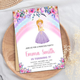 Floral Purple Princess Birthday Invitations