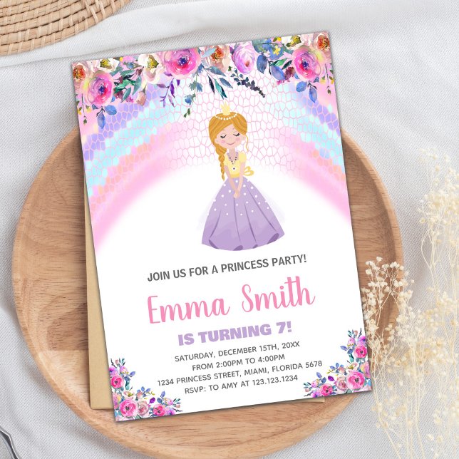 Floral Purple Princess Birthday Invitations (Floral Purple Princess Birthday Invitations)