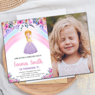 Floral Purple Princess Birthday Invitations photo