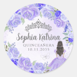 Floral Purple Princess Quinceanera Birthday Favor Classic Round Sticker