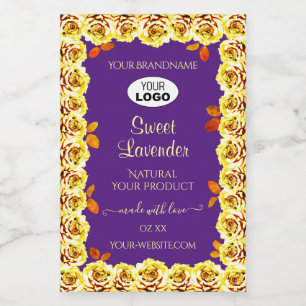 Floral Purple Product Label Yellow Roses with Logo