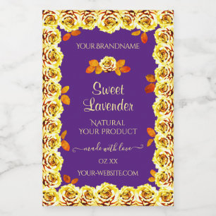 Floral Purple Product Packaging Label Yellow Roses