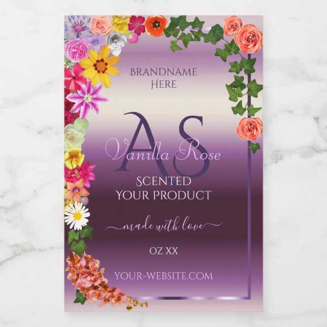 Floral Purple Product Packaging Labels Initials (Single Label)