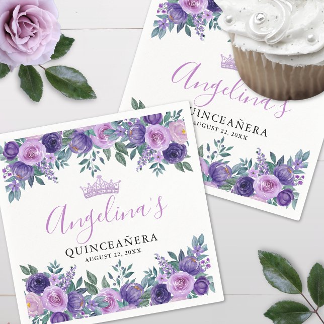 Floral Purple Quinceanera Napkin (Floral Purple Quinceanera Napkins)