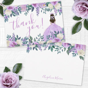 Floral Purple Quinceañera Thank You Card