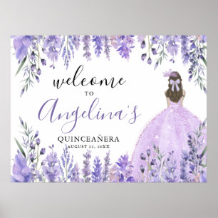 Floral Purple Quinceanera Welcome Sign