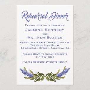 Floral Purple Rehearsal Dinner Lavender Flowers Invitation