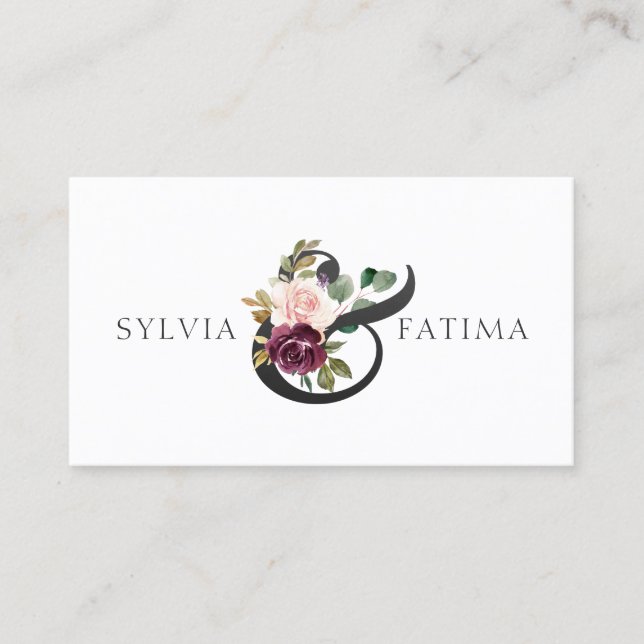 Floral Purple Roses Elegant Ampersand Business Card (Front)