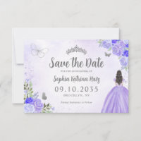 Floral Purple Silver Princess Birthday Quinceanera