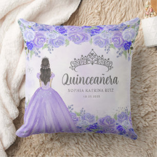 Floral Purple Silver Princess Tiara Quinceanera Cushion