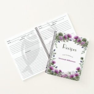Floral Purple Thistle Elegant Frame Recipe Notebook