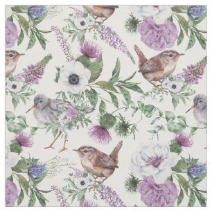Floral Purple Thistle Songbird  Fabric